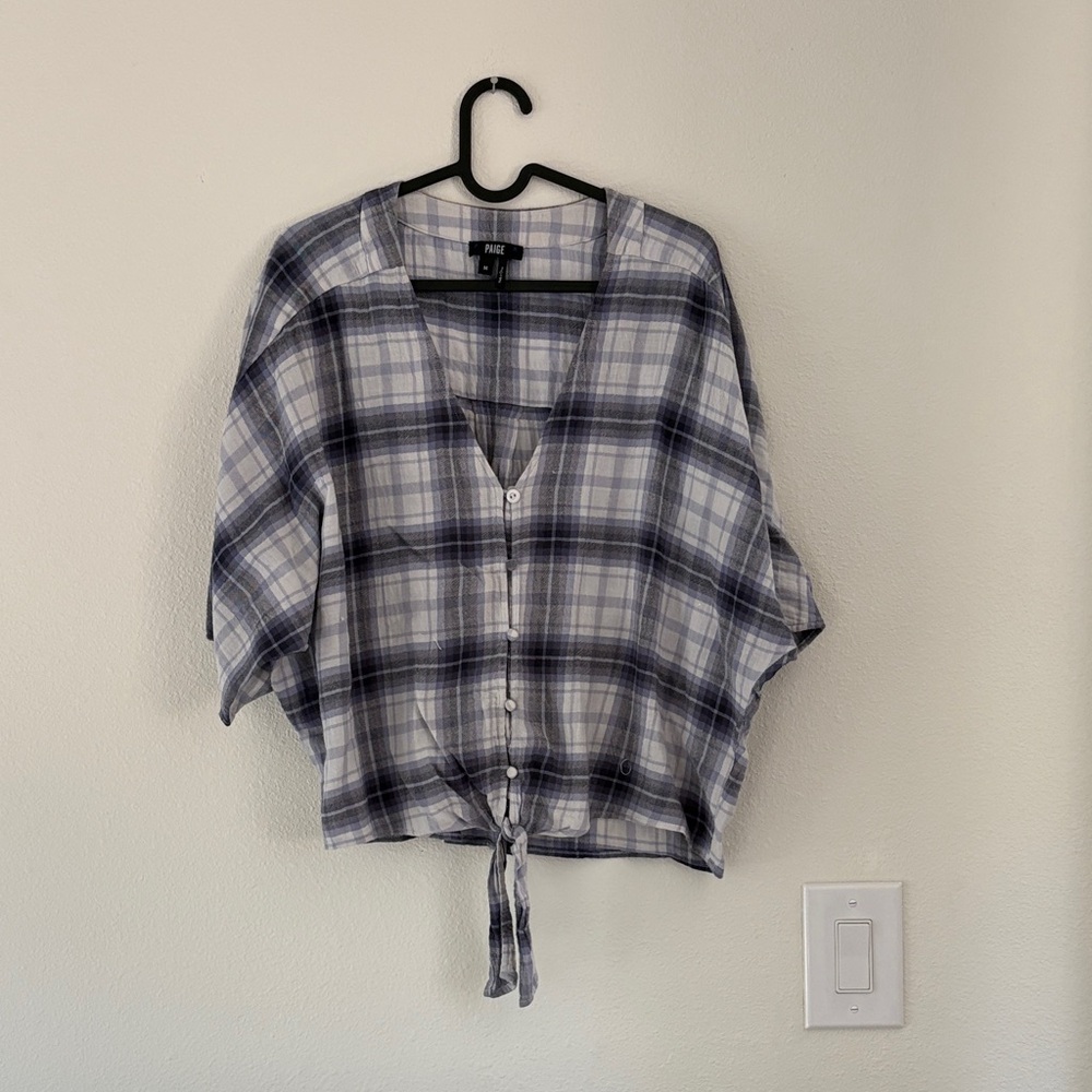 PAIGE Blue and White Plaid Top